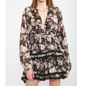 NWT En Saison Rena Mini Babydoll Black Floral Dress Plus Size 2X
